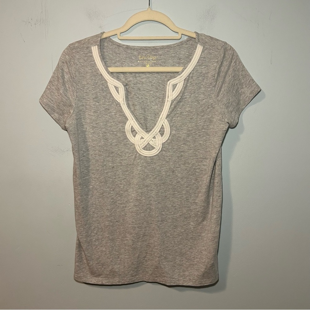 Lilly Pulitzer Heathered Seaside Gray Brewster Short Sleeve top Size Small